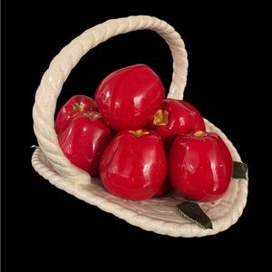 Apple Basket ceramic glazed Signed On Bottom Made In Italy 10x9